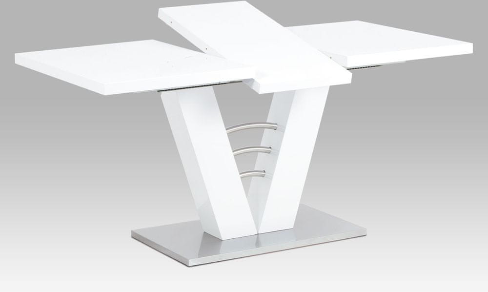 Autronic Rozkladacia jedálenský stôl 120+40x80 cm, fehér fényű / brúsený nerez HT-510 WT